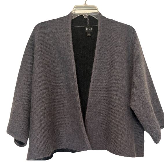 Eileen Fisher Gray X-small Wool Mohair Blend 3/4 Sleeve Open Cardigan Sweater - Picture 1 of 13